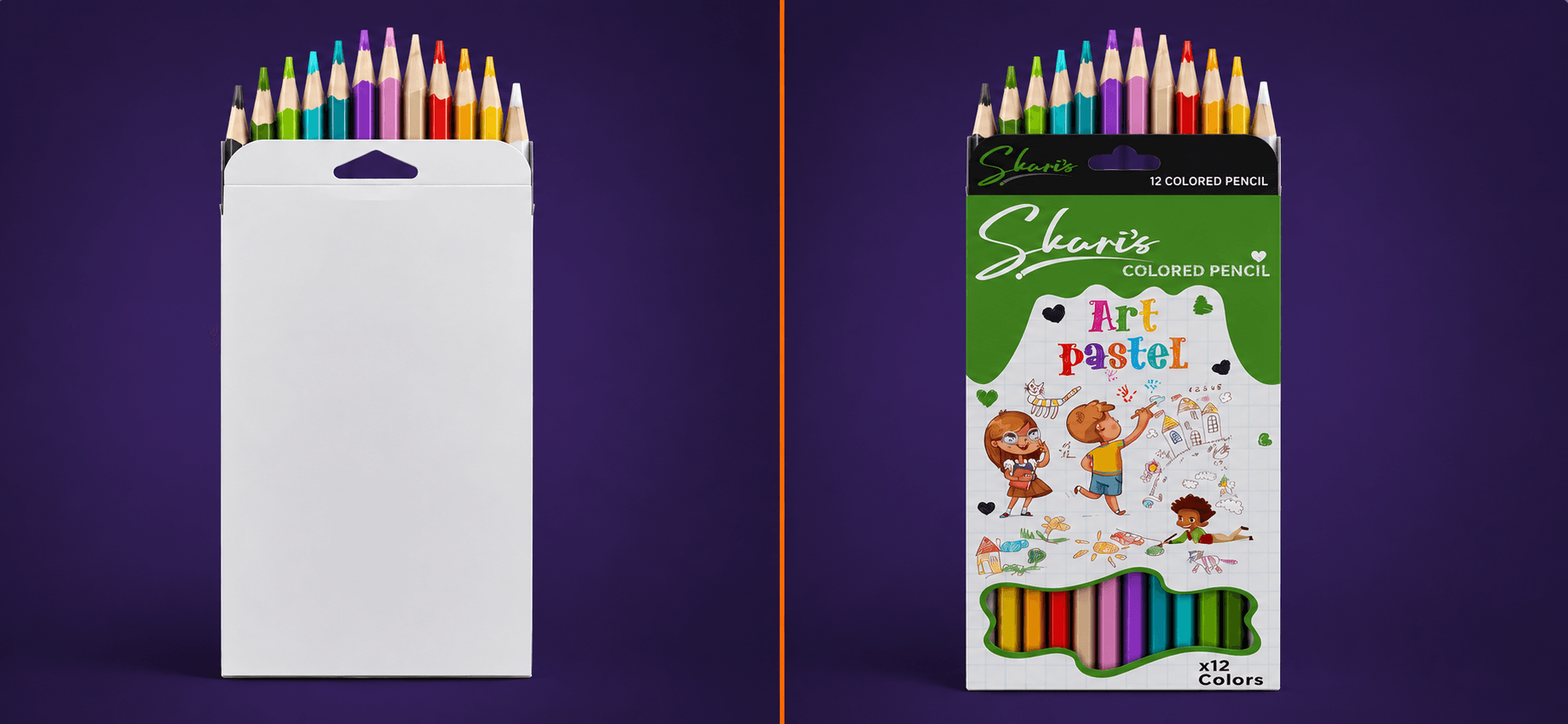 Skari's colored pencils packaging, before